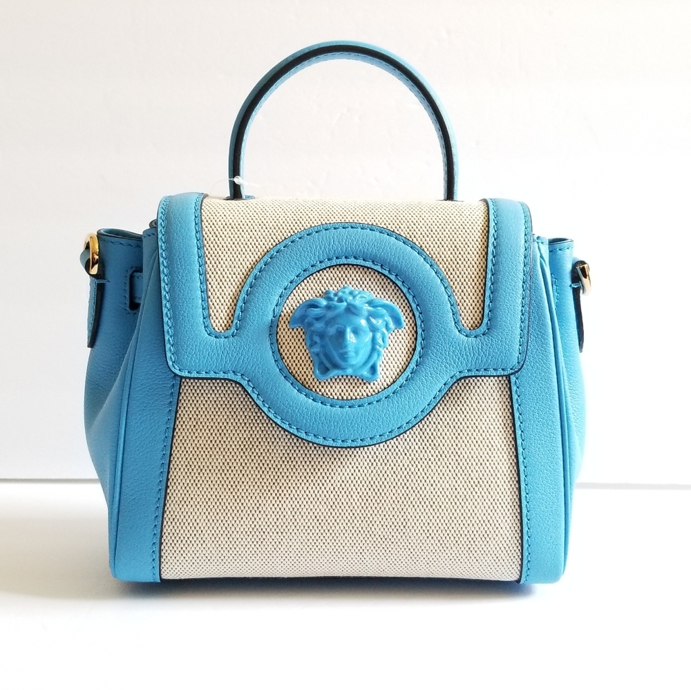 Versace Small La Medusa Canvas Leather Top Handle Crossbody Bag - Picture 2 of 14